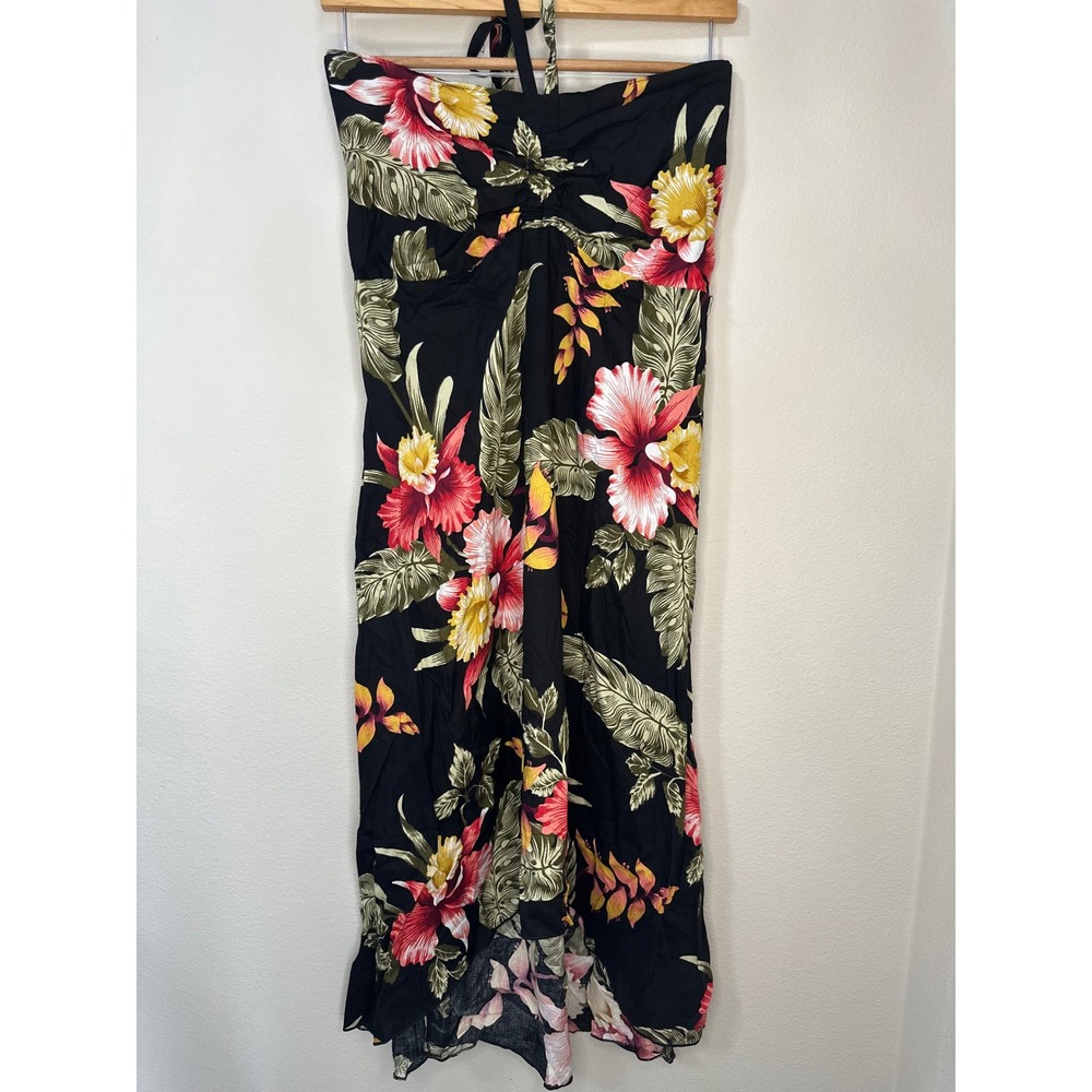 Hula Hula Hawaii Black Floral‎ Halter Maxi Dress M Tropical Vacation